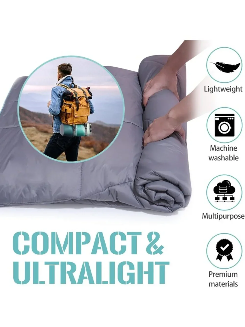 Lightweight Waterproof Camping Blanket, Ultra Warm Down Alternative Quilt for